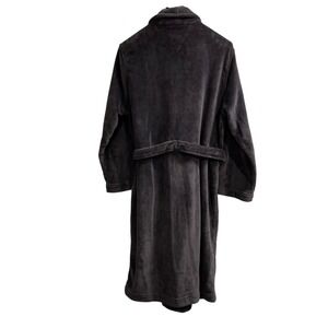 Tommy Hilfiger Y2K Robe Mens S/M Gray Fleece Tie Waist Long Preppy Loungewear